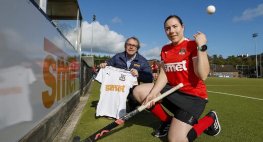 Managing Director of Smet Building Products Joris Smet, with NOHC Ladies 1s Captain Kathryn Baird